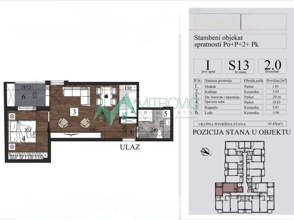 Stan Prodaja Novi Sad  45.85 m2
