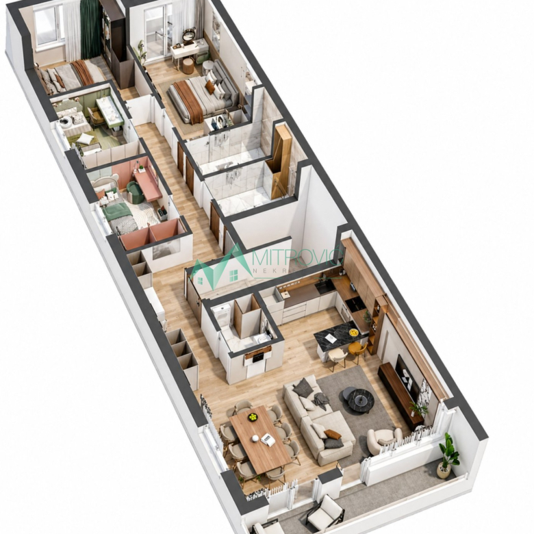 Novi Sad, Veternička rampa – Petosoban stan  107m2  sa krovnom terasom od 100m2.