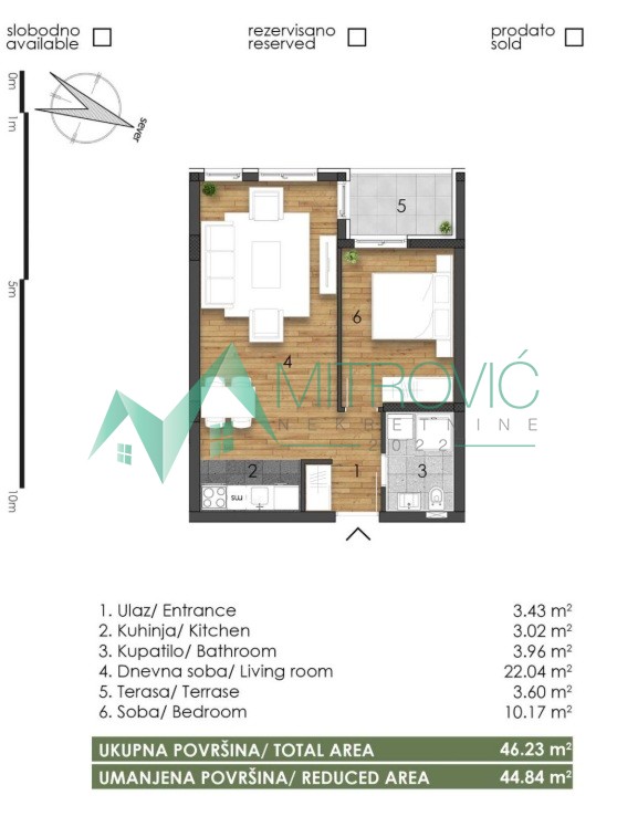 Dvosoban stan na prodaju, Telep, Novi Sad, 45m², 1. sprat, 121.930 €