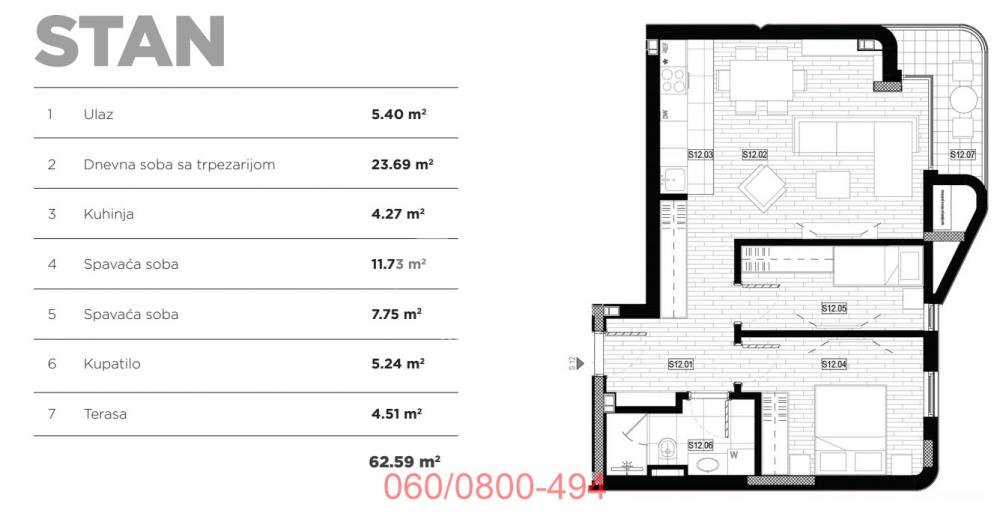 Stan Prodaja Beograd Stan Prodaja Beograd Lekino Brdo 62.59 m2