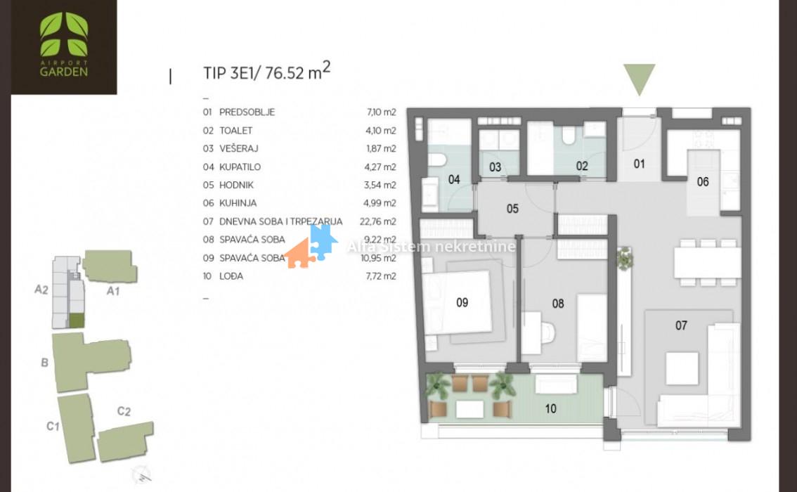 prodaja-nekretnina-7OvPw94QhX Trosoban stan za izdavanje, Blok 65, Beograd, 77m², 1.200 €/mes