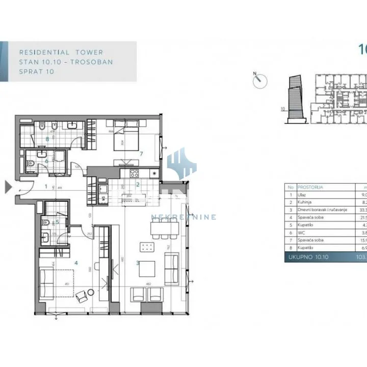 Trosoban stan na prodaju, Blok 65, Beograd, 105m², 569.000 €