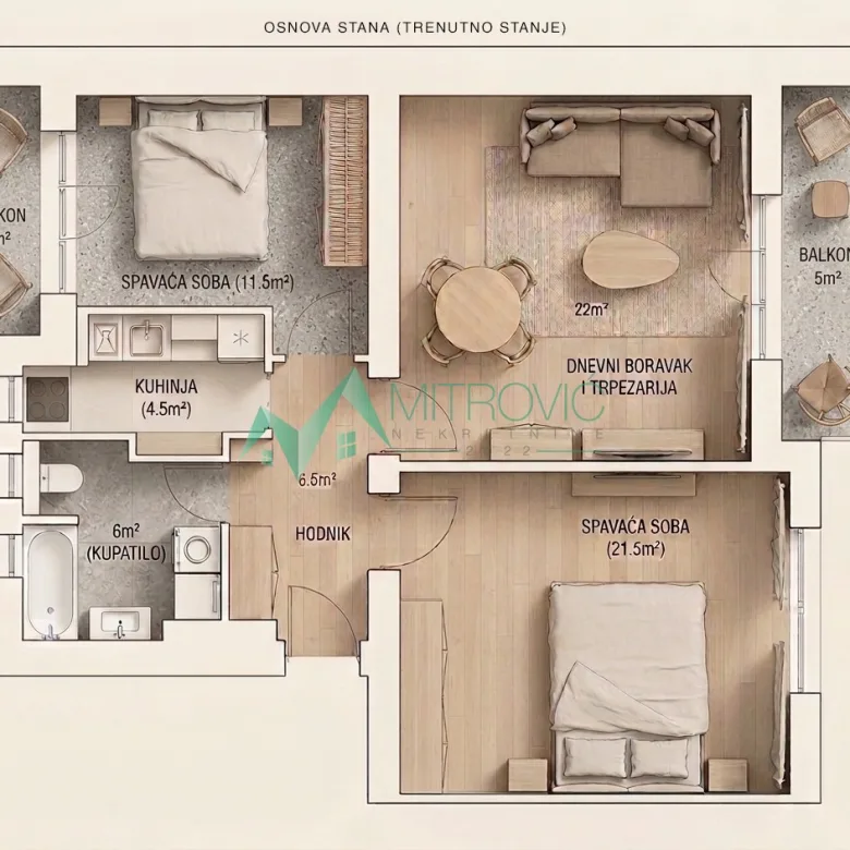 Trosoban stan na prodaju, Podbara, Novi Sad, 72m², 230.700 €