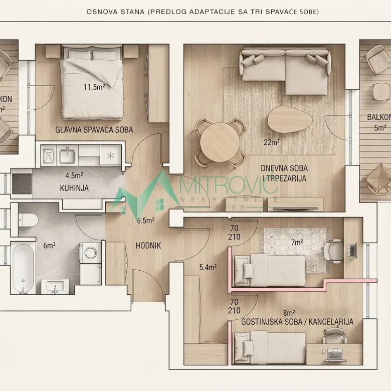 Trosoban stan na prodaju, Podbara, Novi Sad, 72m², 230.700 €